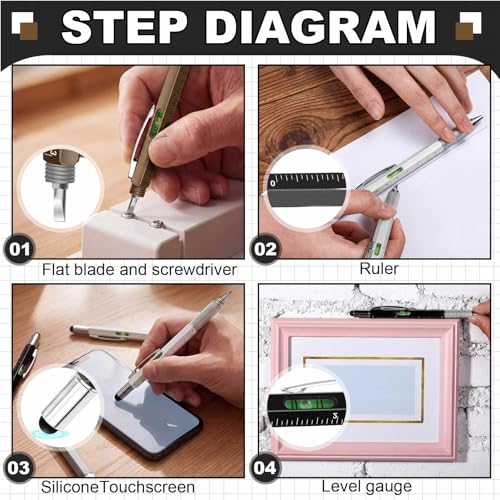 Zhanmai 8 Pcs 6 in 1 Multitool Pen Bulk Gift for Men Multi Tool Pen with Ruler Level Screwdriver Stylus Cool 20 Ink Refill Tool Gadget Birthday Christmas Stocking Stuffers (Black White Gray Brown) - color: Black, White, Gray, Brown