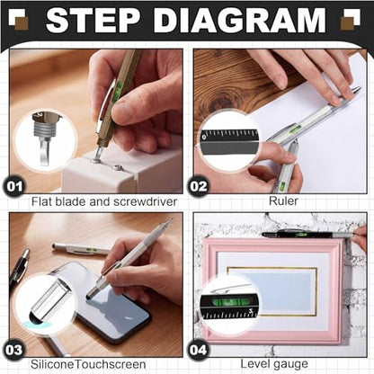 Zhanmai 8 Pcs 6 in 1 Multitool Pen Bulk Gift for Men Multi Tool Pen with Ruler Level Screwdriver Stylus Cool 20 Ink Refill Tool Gadget Birthday Christmas Stocking Stuffers (Black White Gray Brown) - color: Black, White, Gray, Brown