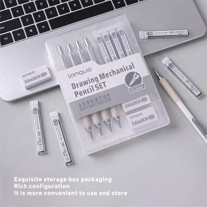 languo Mechanical Pencil Set with Case, 4PCS Drafting Pencils 0.3mm 0.5mm 0.7mm 0.9mm – 4 Tubes HB & 2B Lead Refills, 3 Erasers, Mechanical Pencil Kit for Writing & Drawing - style: 0.3mm + 0.5mm + 0.7mm + 0.9mm
