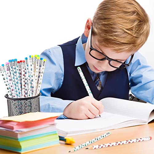 Chinco 100 Pcs Paw Print Pencils Dog Paw Wooden Writing Novelty Pencils with Erasers for End of Year Students Gift Kids Doggy Party Favors Welcome Back to School Party Supplies, 6 Colors