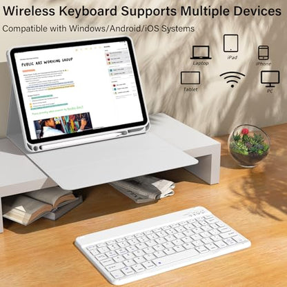 kenke for iPad 11/10th Gen Case with Keyboard 11/10.9 inch 2025 A16/2022, Detachable Wireless Bluetooth Keyboard Case Thin & Light with Built-in Left Side Pencil Holder, White Square Keycaps (Gray) - color: Gray-1