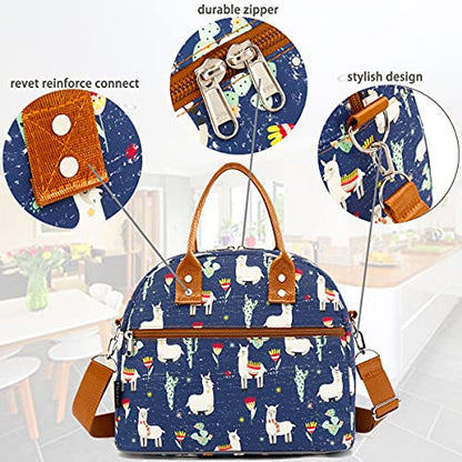 FlowFly Insulated Lunch Bag With Shoulder Strap for Women, Men, and Kids, Large and Reusable, Handle, Freezable Work and School Travel Tote and Meal Prep Organizer,Alpaca - color: Alpaca