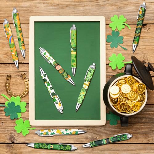 Idealmuzik Green Theme Ballpoint Pens Set of 10 – Shamrock & Lucky Clover Design with Smooth Black Ink – Inspired Pens for Office, Home, Party Favors, and Gifts - style: St. Patrick's Day