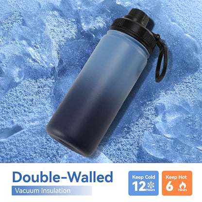 DOMICARE 16 oz Water Bottle Stainless Steel Double Wall Vacuum Insulated Water Bottle with Straw lids & Spout Lid, Leakproof - color: Blue/Navy, size: 16oz/4 Pack