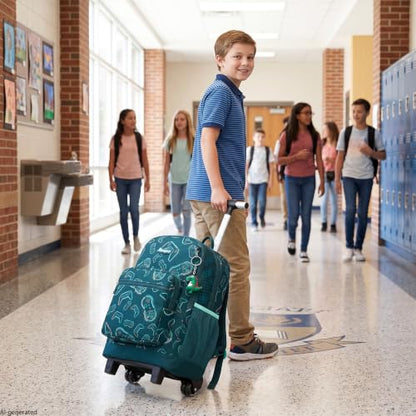 Kids Rolling Backpack for Boys 16.5" School Roller Backpack with Lunch Box, Toddler Backpacks with Wheels Rollig Wheeled Backpacks for Elementary School - color: Blue Game
