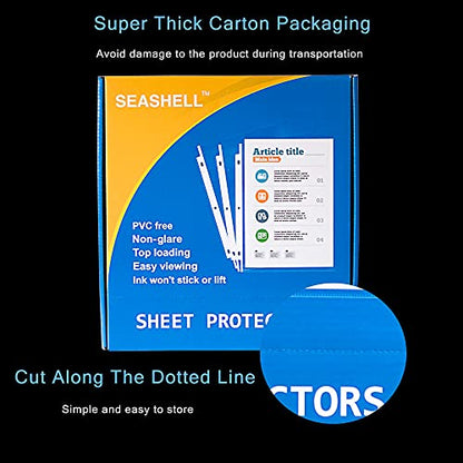 Seashell 300PCS Non-Glare Sheet Protectors 8.5 x 11, Page Protectors Reinforced 3 Holes, 2 Mil Thick Top Loading Page Protectors, Plastic Sleeves for 3 Ring Binder, Acid Free & Archival Safe - size: Economy Box of 300