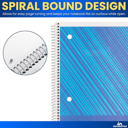 1InTheOffice Spiral Notebook 8.5x11 Wide Ruled, 1-Subject Notebooks, Wirebound Spiral Notebooks, 3-Hole Punched, 70 Sheets, Assorted Colors, 4 Pack