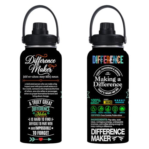 Difference Maker Water Bottle 32 oz - Thank You Gifts for Men Women - Teacher Appreciation Gifts - Administrative Professional Day Gifts for Coworker, Boss, Employee - color: Difference Maker