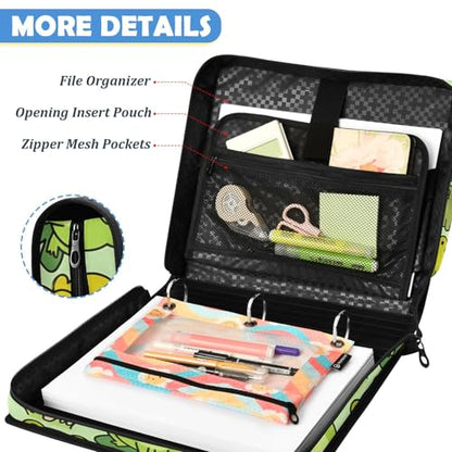 Chibi Frogs 2inch 3 Ring Zipper Binder Multi-Pocket Storage Holds 14 Inch Laptop for Students and Office Use - color: Chibi Frogs