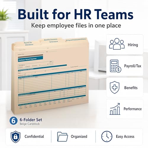 ComplyRight Expanded Employee Record Organizer and 6 Folder Sets | Pack of 25, 9-1/2" x 12” x 1-1/4”, Document Filing Folder for Businesses, Employee Management Documentation Office Supplies - style: 6-Folder Set
