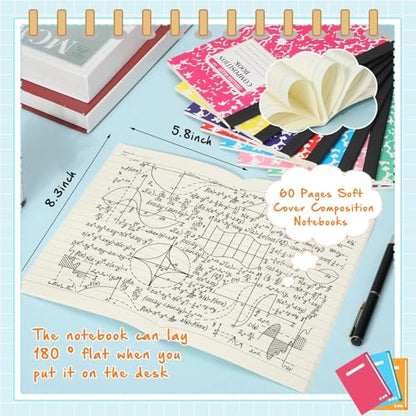 Fainne 100 Pack A5 Composition Notebooks Bulk College Ruled Composition Notebooks Marble Covers Notebook for Student Classroom Office Supplies 30 Sheet/60 Page(10 Color) - color: 10 Colors
