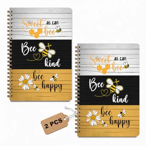 2 Pcs Bee Happy Sweet As Can Bees Spiral Notebook, Cute Animal College Ruled Spiral Notebook, Multi Subject Notebooks, 160 Ruled Pages Hardcover Journals for Writing Office, Bee Lover Gifts for Women - color: Multicolour 0008