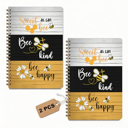 2 Pcs Bee Happy Sweet As Can Bees Spiral Notebook, A5 Journal Notebook | 160 Pages College Ruled Notebooks, Spiral Notepad, Hardcover Journals for Writing Office, Bee Lover Gifts Office Supplies - color: Multicolour 0008