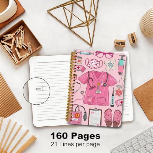 2 Pcs A5 Nurse Spiral Notebook 160 Pages, Nurse Appreciation Gifts Notebook | Pink Nurses Hardcover Journals for Writing Office, Nurses Essentials Aesthetic Journal Notebooks, Nursing Spiral Notepad - color: Multicolour 0020