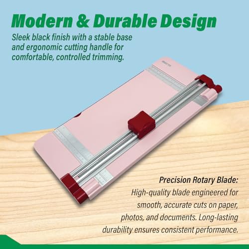 12" Portable Paper Cutter with Safety Guard for Precise Trimming of A4 Paper, cardstock & Photos. Ideal for Scrapbooking & Invitations. (Pink) - style: Safety Round Knife Paper Cutter
