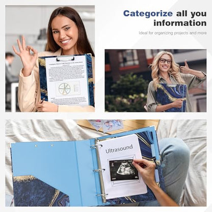Ospelelf 3 Ring Binder, 2 Inch Letter Size (11" x 8.5") with 5 Tab Dividers, File Folder Labels and Low Profile Clipboards, Blue Marble Binder for School and Office Supplies - color: Blue Marble, size: 2in（Letter Size）