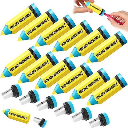 Ctosree 50 Pcs Pencils Shaped Sharpeners Bulk You Are Awesome Manual Colored Portable Sharpener with Lid