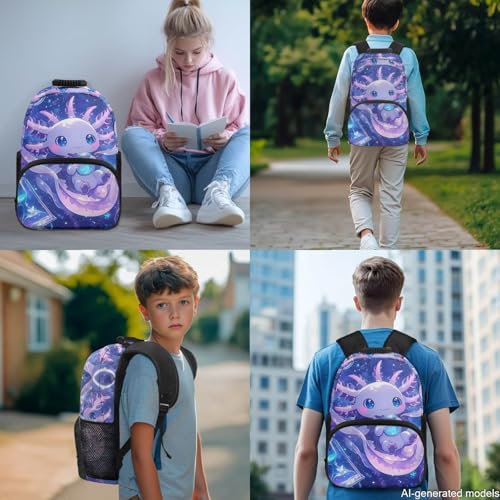 Elementary School Backpack with Insulated Lunch Box, Pencil Case & Water Bottle Holder - 17 Inch Axolotl Crystal Ball Print Bookbag Set for Kids, Child Back to School Supplies - color: Axolotl Crystal Ball