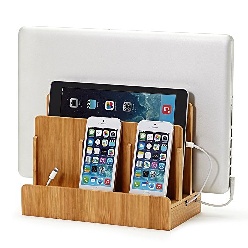 Great Useful Stuff G.U.S. Multi-Device Charging Station Dock & Organizer - Multiple Finishes Available. for Laptops, Tablets, and Phones - Strong Build, Eco-Friendly Bamboo - color: Eco-Friendly Bamboo (No Power)