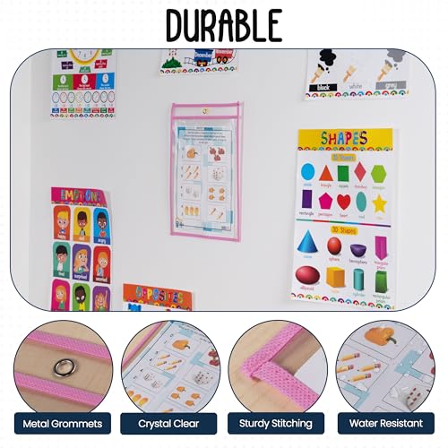 Essex Wares - 6 Pack, Pink, Dry Erase Pocket Document Protectors, 10" Wide x 13.5" Tall - Dry Erase Clear Plastic Sleeves - Reusable & Easy Erase Plastic Invoice Holders, Water-Resistant & Durable - color: Pink