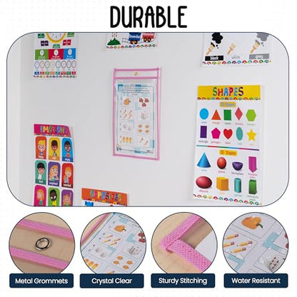 Essex Wares - 6 Pack, Pink, Dry Erase Pocket Document Protectors, 10" Wide x 13.5" Tall - Dry Erase Clear Plastic Sleeves - Reusable & Easy Erase Plastic Invoice Holders, Water-Resistant & Durable - color: Pink