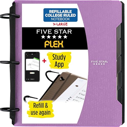 Five Star Flex Refillable Notebook + Study App, College Ruled Paper and 1-1/2 Inch TechLock Ring Binder with Pockets, Tabs and Dividers, 300 Sheet Capacity, Amethyst Purple (29324AB6) - color: Amethyst Purple, size: 1 Pack