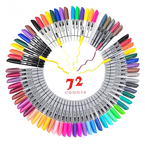 TOWON Permanent Markers 72 Assorted Colors - Waterproof Colored Pens Set 45 Fine Tip, 8 Ultra Fine, 8 Chisel Tip, 6 Neon, 5 Metallic Markers Home Office Store Supplies for Adults Coloring - color: 72colors