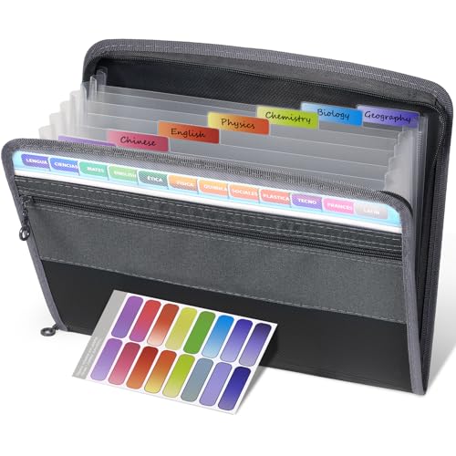 Sooez Accordion File Organizer with Safe Zipper, 8 Pocket Expanding File Folder with Front Pencil Pouch, Portable Monthly Paper Bill Tax Receipt Organizer, School Office Supplies, Letter Size, Grey - color: Grey, style: 8 Pockets