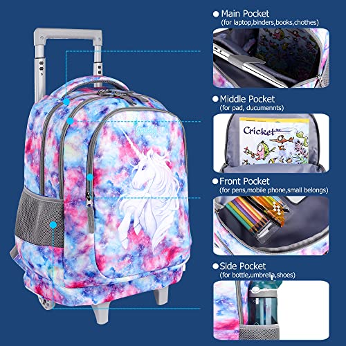 Seastig Kids Rolling Backpack 18in Wheeled Backpack with Wheels - color: Unicorn