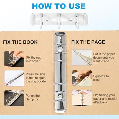PATIKIL A8 3-Hole Ring Binder Mechanisms, 2 Set Binder Spines Replacement for Office Planners Documents Recipes Organization Storage, White - color: White