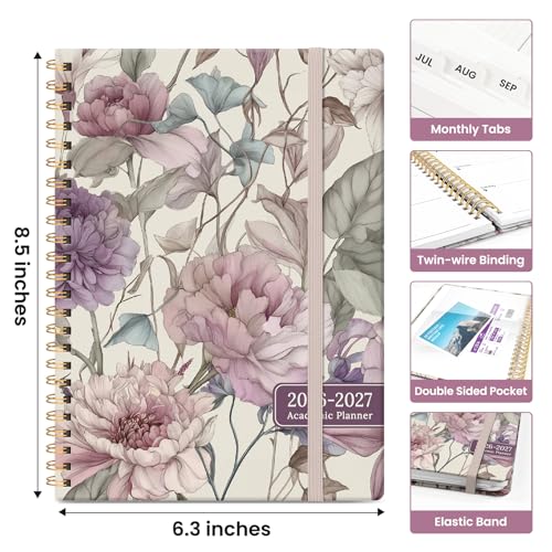 Planner 2026-2027, Academic Year Weekly and Monthly Calender Planner, from Jul 2026 - Jun 2027, Spiral Bound School Planning Book, Perfect for Teacher, Student, Women & Men, A5 (6.3" x 8.5"), Soft Peony - color: N-Soft Peony, size: (6.3"x8.5")a5