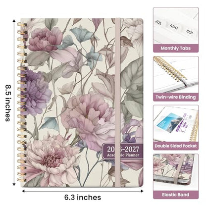 Planner 2026-2027, Academic Year Weekly and Monthly Calender Planner, from Jul 2026 - Jun 2027, Spiral Bound School Planning Book, Perfect for Teacher, Student, Women & Men, A5 (6.3" x 8.5"), Soft Peony - color: N-Soft Peony, size: (6.3"x8.5")a5