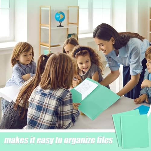 Gueevin 100 Pack Plastic Folder with Pockets, 2 Pocket Folders, Plastic Glossy Folders Fit Letter Size Paper, Heavy Duty Durable File Folder with Business Card for Home Office School (Light Green) - color: Light Green