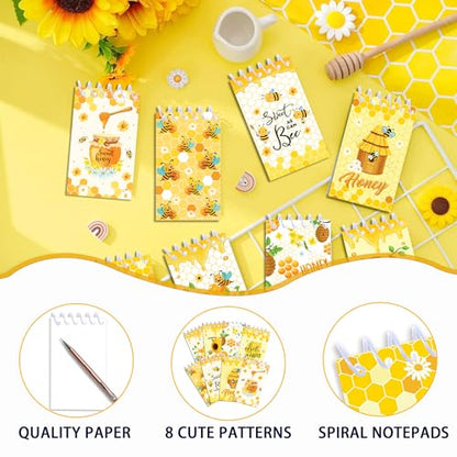 8 Pack Mini Bee Spiral Pocket Notepads Cute Honey Small Journal Pocket Notebooks Honeybee Party Favors Spiral Mini Notebooks for Classroom Teens Teacher Rewards Party Gifts