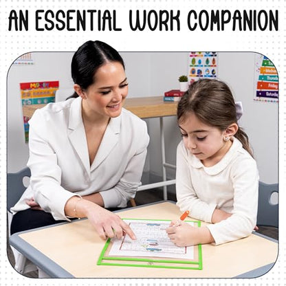 Essex Wares - 6 Pack, Green, Dry Erase Pocket Document Protectors, 10" Wide x 13.5" Tall - Dry Erase Clear Plastic Sleeves - Reusable & Easy Erase Plastic Invoice Holders, Water-Resistant & Durable - color: Green