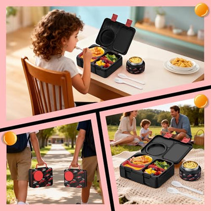 Kids Lunch Box with Thermo, Leakproof Bento Box for Kids with 8OZ Insulated Food Jar, Ice Pack, Sauce Cup, Utensils, Removable Tray & Dividers for School Daycare Travel (Racing cars) - color: Racing cars