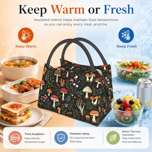 Mushroom Insulated Lunch Bag,Cute Wildflower Leaf Lunch Box for Women,Girls Boys Thermal Insulation Cooler Tote Bag Lightweight for Student School Work Picnic - color: Mushroom