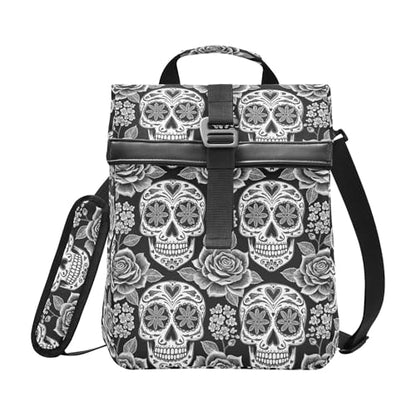 MNSRUU Insulated Lunch Bags Women Men, Abstract Floral Skulls Portable Reusable Thermal Meal Tote Cooler Bag Organizer, Adjustable Shoulder Strap, Handle - color: Skulls 035