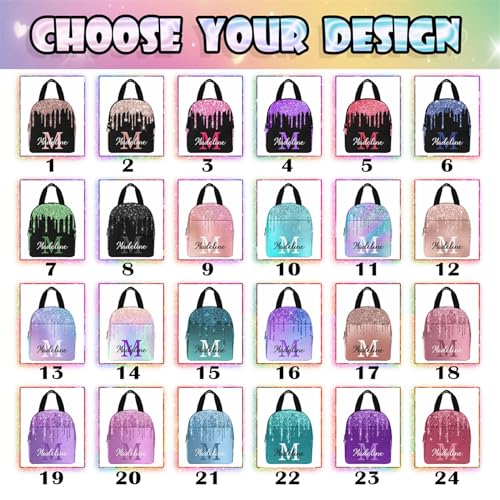 MyPupSocks Custom Name Backpack Bag for Boys Girls, Personalized Girls Glitter Initial Schoolbag Casual Backpack Customized Bookbag or Lunch Bag for Kids Unisex Back School Camping Travel - color: Multi 08