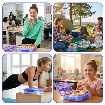 Bento Box for Adults,4 Compartments Lunch Box, Snack Containers Reusable Lunch Containers Drop-Proof, Dishwasher Safe & Made with BPA-Free Materials, Blue - color: Blue