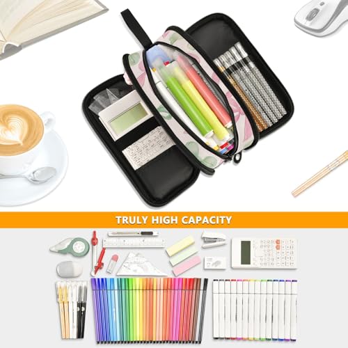 ALAZA Pink Green Bow Large Pencil Case, Pen Pouch Pencil Bag with 3 Compartments Pen Holder Organizer Stationery Bag - color: Green Bow