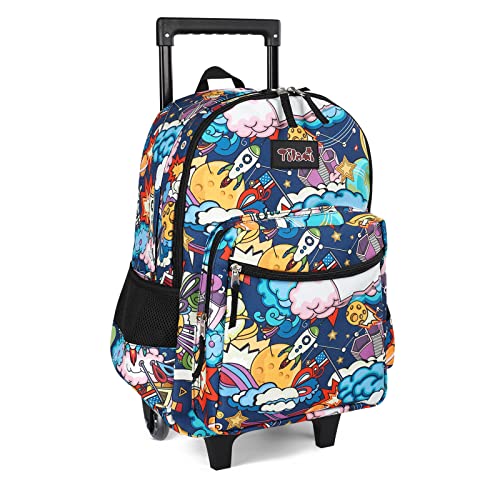 Tilami Rolling Backpack 18 inch Double Handle Wheeled Boys Girls Travel School Children Luggage Toddler Trip, Cartoon Black - color: Cartoon Black