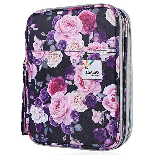 Colored Pencil Case Slot Holds 192 Pencils or 144 Gel Pens with Zipper Closure Large Capacity Polyester Pen Organizer for Marker Watercolor Coloring Pencil Gel Pen - color: Purple Rose