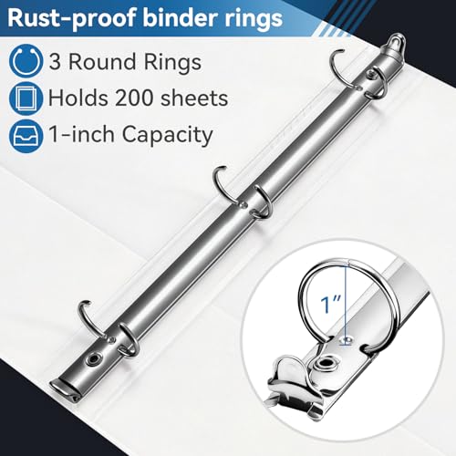 SUIN 3 Ring Binder Bulk 36 Packs -Premium 1'' Binders with Roung Ring Binder, Large 200 Sheet Capacity, Fit 8.5" x 11" US Letter Size Paper, White (1'' White - 36 Packs) - size: 1'' White - 36 Packs