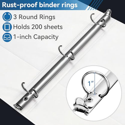 SUIN 3 Ring Binder Bulk 36 Packs -Premium 1'' Binders with Roung Ring Binder, Large 200 Sheet Capacity, Fit 8.5" x 11" US Letter Size Paper, White (1'' White - 36 Packs) - size: 1'' White - 36 Packs