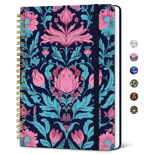 Taja Lined Spiral Journal Notebook for Women, Pretty College Ruled Notebook for Work & Note Taking, A5 Hardcover Journal for Writing, Cute Aesthetic 140 Pages, Twin Blooms - color: T-Twin Blooms