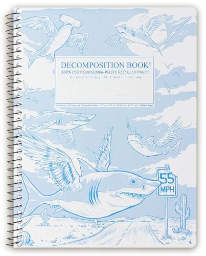 Decomposition Flying Sharks College Ruled Spiral Notebook - 9.75 x 7.5 Journal with 160 Lined Pages - 100% Recycled Paper - Notebooks for School Supplies, Home & Office - Made in USA - color: Flying Sharks, style: Spiral-bound