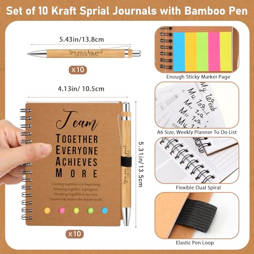 10 Sets Inspirational Notebooks Bulk Back to School Spiral Notebook with Notepad and Bamboo Pen Team Appreciation Gift for Office Teacher Employee Social Worker Student (Team Together) - style: Team Together