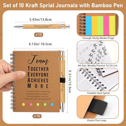 10 Sets Inspirational Notebooks Bulk Back to School Spiral Notebook with Notepad and Bamboo Pen Team Appreciation Gift for Office Teacher Employee Social Worker Student (Team Together) - style: Team Together