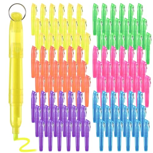 108 PCS Mini Highlighters with Key Ring, Pocket Highlighter in 6 Colors, Smooth Liquid Highlighters for Students, Teachers, Offices, Colorful Portable Markers for Marking Notes